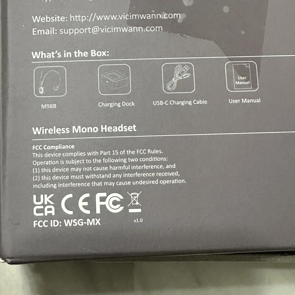 Vicimwann Wireless Mono Headset With Built In Microphone Model M98B NEW OPEN BOX